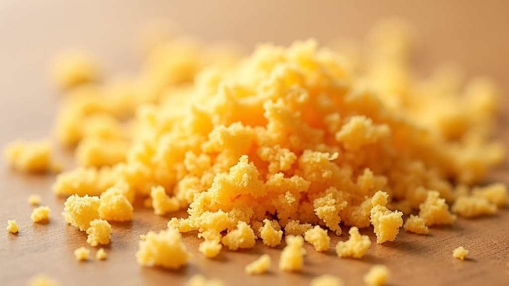 Chapelure panko japonaise étalée sur une surface en bois, grands flocons dorés et aérés