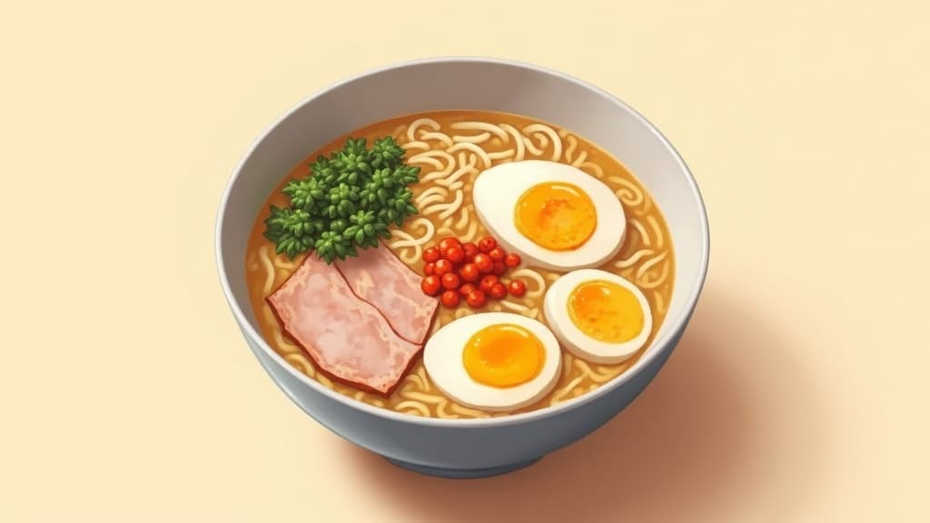 Bol de ramen tonkotsu avec bouillon crémeux, chashu et œuf mollet